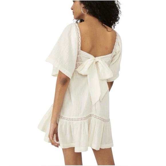Free People Easy To Love Ivory Mini Dress Size Large NWT - Picture 2 of 16